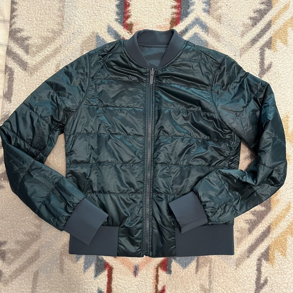 - $128 Lululemon Non-Stop Bomber Jacket Reversible Teal Shadow Green Size 6